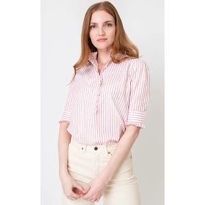 Ann Mashburn Elbow Sleeve Frill Shirt in Calypso/Sand Multi Stripe Sz. M